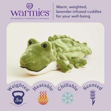 warmies Junior Microwavable & Weighted Stuffed Animals, Alligator - Heated Stuffed Animal Plushie fo...