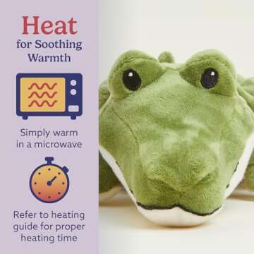 warmies Junior Microwavable & Weighted Stuffed Animals, Alligator - Heated Stuffed Animal Plushie for Warmth & Comfort - Cute Soft Plush Toys for Adults & Children (Boys, Girls, Babies & Toddlers)