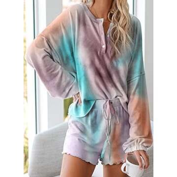 Astylish Women's Tie Dye Printed Ruffle Short Pajama Set: Comfort Meets Style