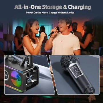 SDRD SD-216 Karaoke Machine for Adults & Kids – 2 Wireless Mics, 80W Powerful Loud Sound, Bluetoot...