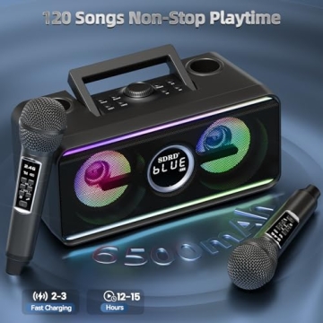 SDRD SD-216 Karaoke Machine - 80W Sound, 2 Mics, LED Lights