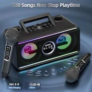 SDRD SD-216 Karaoke Machine - 80W Sound, 2 Mics, LED Lights