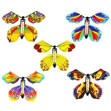 JoFAN 5 Pack Magic Flying Butterfly Wind Up Rubber Band Powered Butterfly for Kids Boys Girls Christ...