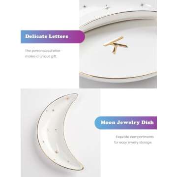 AISBUGUR Initial Jewelry Dish Set of 2, 4.9" Personalized Ceramic Jewelry Tray for Women,Monogrammed...