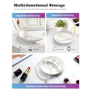 AISBUGUR Initial Jewelry Dish Set of 2, 4.9" Personalized Ceramic Jewelry Tray for Women,Monogrammed Ring Dish Engagement Gift with a Moon Tray for Her -k