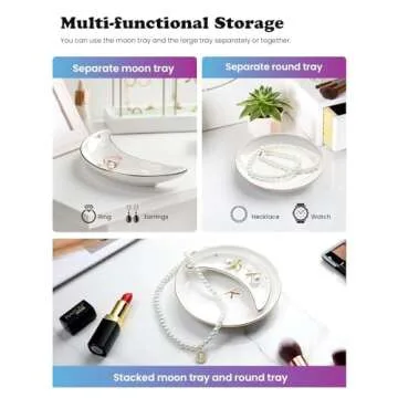 AISBUGUR Initial Jewelry Dish Set of 2, 4.9" Personalized Ceramic Jewelry Tray for Women,Monogrammed Ring Dish Engagement Gift with a Moon Tray for Her -k