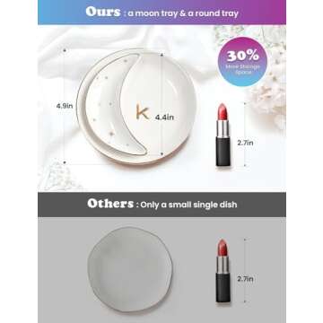 AISBUGUR Initial Jewelry Dish Set of 2, 4.9" Personalized Ceramic Jewelry Tray for Women,Monogrammed Ring Dish Engagement Gift with a Moon Tray for Her -k