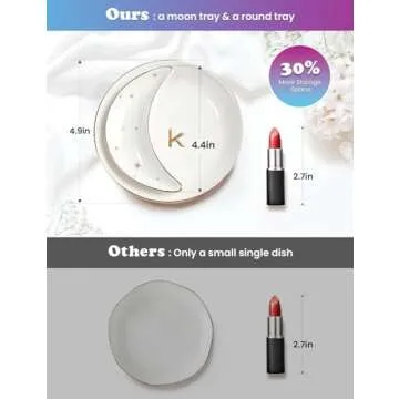 AISBUGUR Initial Jewelry Dish Set of 2, 4.9" Personalized Ceramic Jewelry Tray for Women,Monogrammed Ring Dish Engagement Gift with a Moon Tray for Her -k