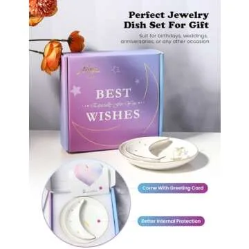 AISBUGUR Initial Jewelry Dish Set of 2, 4.9" Personalized Ceramic Jewelry Tray for Women,Monogrammed Ring Dish Engagement Gift with a Moon Tray for Her -k