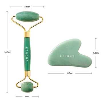 ETHONS Jade Roller & Gua Sha Set - 2 in 1 Skin Rejuvenation Tools