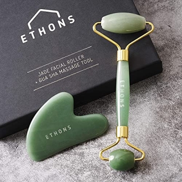 ETHONS Jade Roller & Gua Sha Set - 2 in 1 Skin Rejuvenation Tools