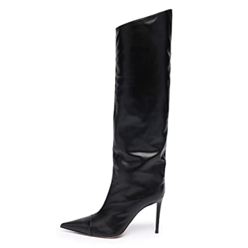 Arqa Women's Metallic Knee High Boots - Stiletto Heels, Wide Calf, Pointed Toe
