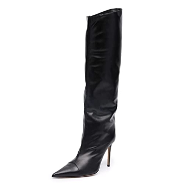 Arqa Women's Metallic Knee High Boots Stiletto Heels Wide Calf
