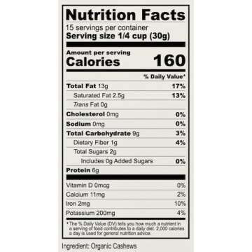 Anthony's Organic Whole Cashews, 1 lb, Raw, Unsalted & Gluten Free