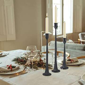MDLUU Cast Iron Candlesticks, Tall Taper Candle Holders, Decorative Candle Stand for Mantle, Living Room, Dining Room, Set of 3