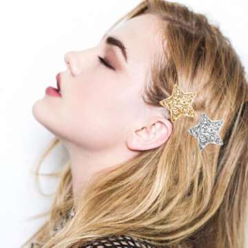 8PCS 4th of July Hair Clips, Star Hair Clips Glitter American Flag Patriotic Independence Day Hair Accessories for Women Girls Red Blue Silver Star Hair Barrettes