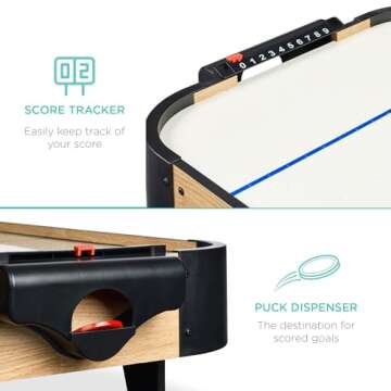 Best Choice Products 40in Portable Tabletop Air Hockey Arcade Table for Game Room w/ 100V Motor, Electric Fan, 2 Strikers, 2 Pucks - Natural