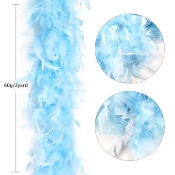 THARAHT Baby Blue Chandelle Turkey Feather Boa 2 Yards 60g for DIY Craft Home Dancing Wedding Party Halloween Costume Decoration Feather Boa