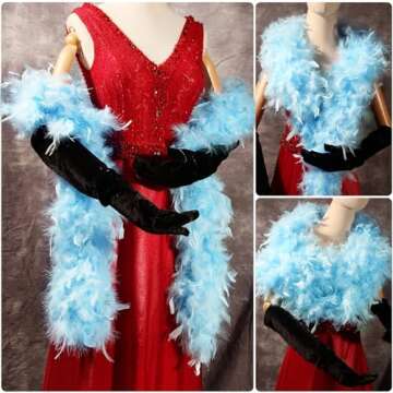 THARAHT Baby Blue Chandelle Turkey Feather Boa 2 Yards 60g for DIY Craft Home Dancing Wedding Party Halloween Costume Decoration Feather Boa