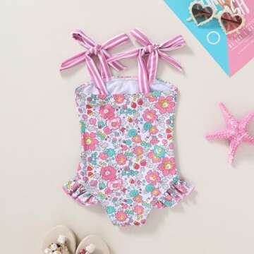 YOUNGER TREE Toddler Swimsuit Girl Color Block Stripe