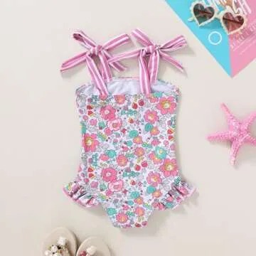 YOUNGER TREE Toddler Swimsuit Girl Color Block Stripe