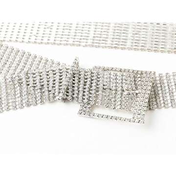 Glamaker Women's Crystal Rhinestone Chain Waist Buckle Belt Sash Waistband Accessory Silver