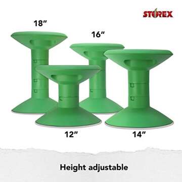 Storex Wiggle Stool – Active Flexible Seating for Classroom and Home Study, Adjustable 12-18 Inch Height, Green (00304U01C)