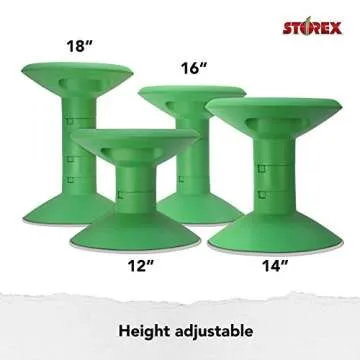 Storex Wiggle Stool – Active Flexible Seating for Classroom and Home Study, Adjustable 12-18 Inch Height, Green (00304U01C)