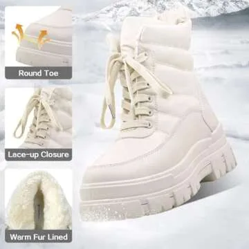 Viapipa Womens Winter Snow Boots Waterproof Mid Calf Boots Outdoor Warm Fur Lined Anti Slip Zipper C...