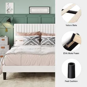Elegant Velvet Queen Bed Frame - Allewie Platform Design