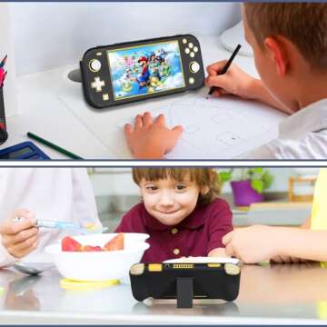 Accessories Kit for Nintendo Switch Lite - YOOWA Accessories Bundle with Carrying Case Protective Cover case and 2-Pack Tempered Glass Screen Protector, Adjustable Play Stand, 6 Thumb Grips