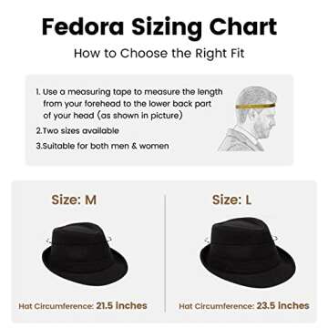 YoungLove Fashion Fedora for Men Dress Hats Black Fedora Hats for Men Men's Classic Manhattan Structured Trilby Fedora Hat Black Fedora Hat for Men, Black, Large