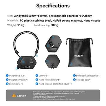 TELESIN Magnetic Chest Mount with Neck Strap Holder + Magnet Quick Release Tripod Base for GoPro 12 11 10 Insta360 X3 Ace DJI Action Body Accessories