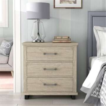LIVILAND 32 in. 3-Drawer Bedroom Nightstand with Elevated Metal Legs - Beige
