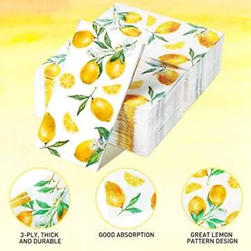 120 Lemon Napkins for Parties - Disposable Citrus Design