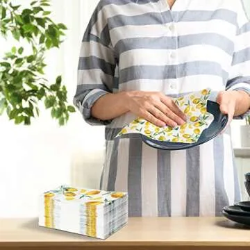 120 Lemon Napkins for Parties - Disposable Citrus Design