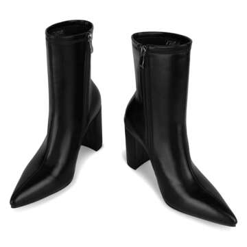 ISNOM Black Booties for Women Ankle Boots for Women Black Gogo Boots Chunky Heel Boots for Women Ankle Booties for Women Black Boots Short Heel Heeled Boots Leather Boots Women Girls Boots