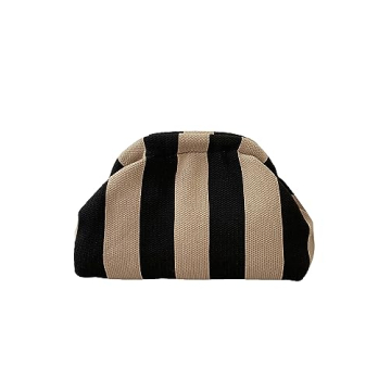 Verdusa Women's Colorblock Clutch Handbags Casual Crochet Bag Small Purse Black and Khaki one-size