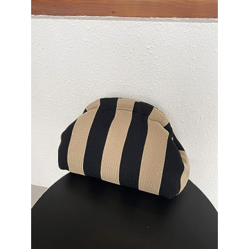 Verdusa Women's Colorblock Clutch Handbags Casual Crochet Bag Small Purse Black and Khaki one-size