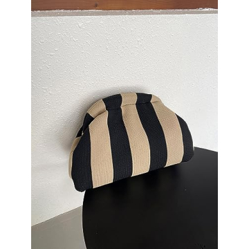 Verdusa Women's Colorblock Clutch Handbags Casual Crochet Bag Small Purse Black and Khaki one-size