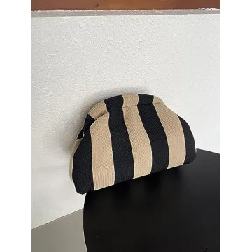 Verdusa Women's Colorblock Clutch Handbags Casual Crochet Bag Small Purse Black and Khaki one-size