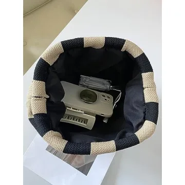 Verdusa Women's Colorblock Clutch Handbags Casual Crochet Bag Small Purse Black and Khaki one-size