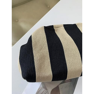 Verdusa Women's Colorblock Clutch Handbags Casual Crochet Bag Small Purse Black and Khaki one-size