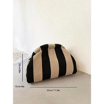 Verdusa Women's Colorblock Clutch Handbags Casual Crochet Bag Small Purse Black and Khaki one-size