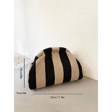 Verdusa Women's Colorblock Clutch Handbags Casual Crochet Bag Small Purse Black and Khaki one-size