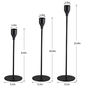 SHIONSON Matte Black Candle Holders Set of 3 for Taper Candles, Modern Decorative Candlestick Holder for Table, Centerpiece for Wed,Fits 3/4 inch Thick Candle&Led Candles