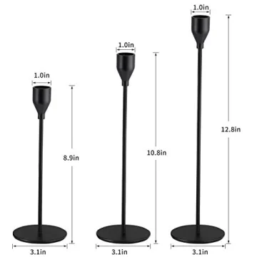 SHIONSON Matte Black Candle Holders Set of 3 for Taper Candles, Modern Decorative Candlestick Holder for Table, Centerpiece for Wed,Fits 3/4 inch Thick Candle&Led Candles