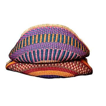 African Market Basket, Small Round Woven Straw Basket with Handle Fair Trade Storage Container