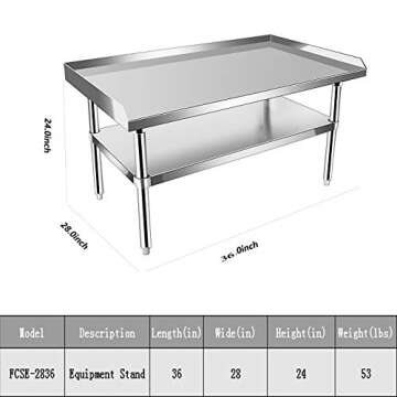 KITMA Stainless Steel Equipment Grill Stand with Undershelf for Restaurant - Heavy Duty Griddle Stand Table - 36x28 Inches