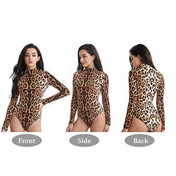 SYTUNG Long Sleeve Bodysuit for Women Sexy Leopard Mock Turtleneck Strechy Leotards (Leopard, Medium...
